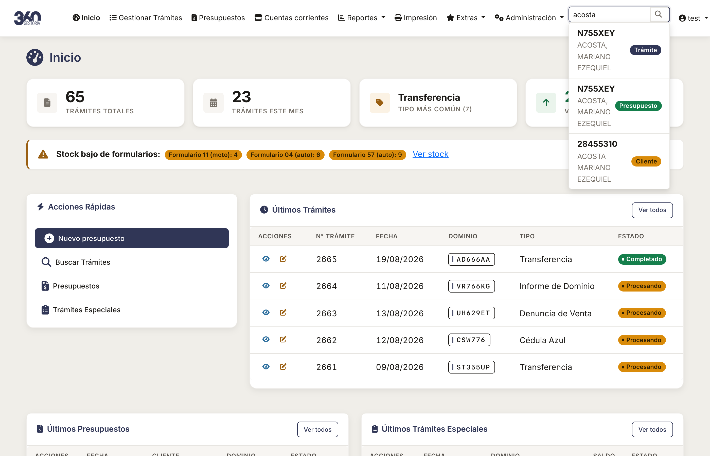 Búsqueda global en Gestoría 360