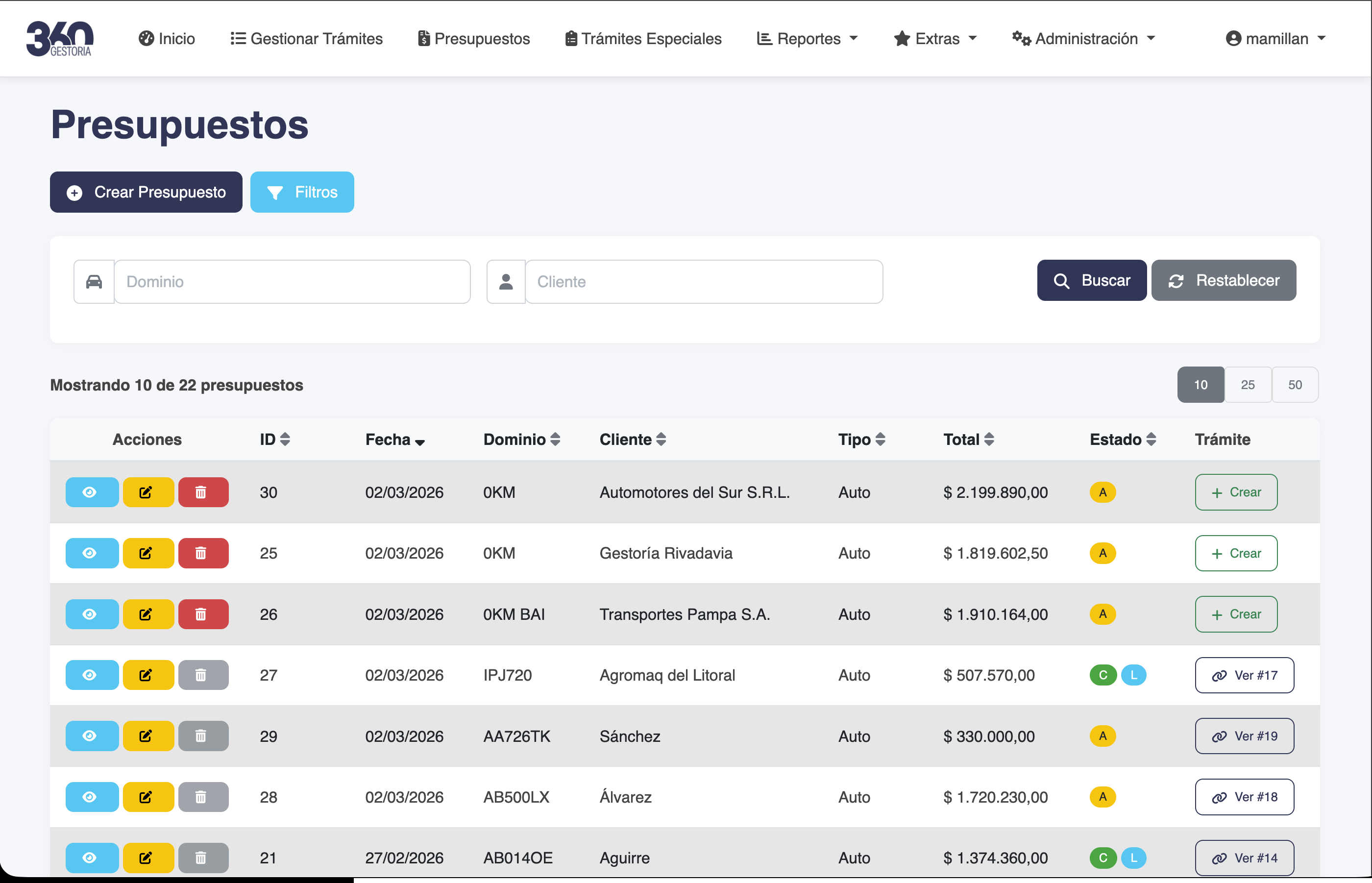 Presupuestos y Liquidaciones en Gestoria 360